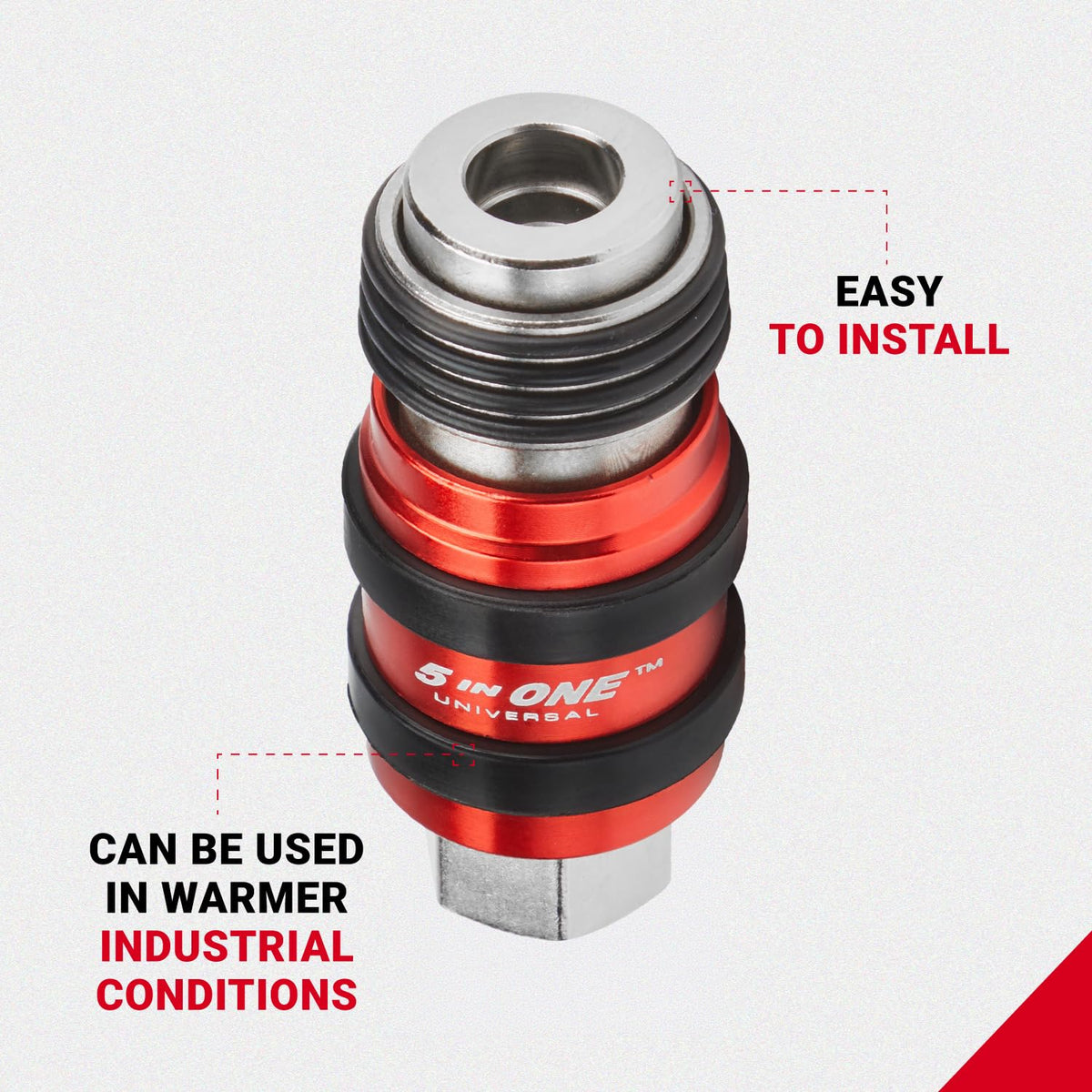 Milton Industries 1750 5 in ONE Universal Safety Exhaust Quick-Connect Industrial Coupler, 1/4" FNPT -Box of 5 , Red