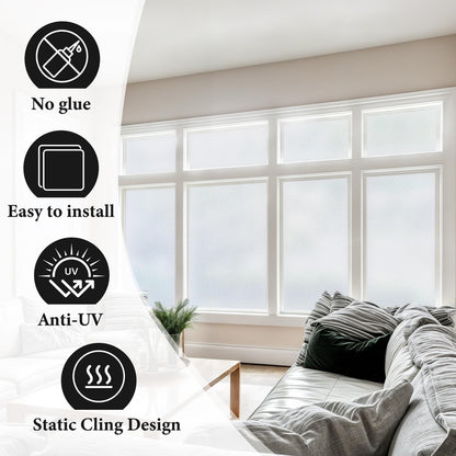 DUOFIRE Privacy Window Film Frosted Glass Film Static Cling Glass Film No Glue Anti-UV Window Sticker Non Adhesive for Privacy Office Meeting Room Bathroom Living Room, Pure Frosted 44.3 x 200cm