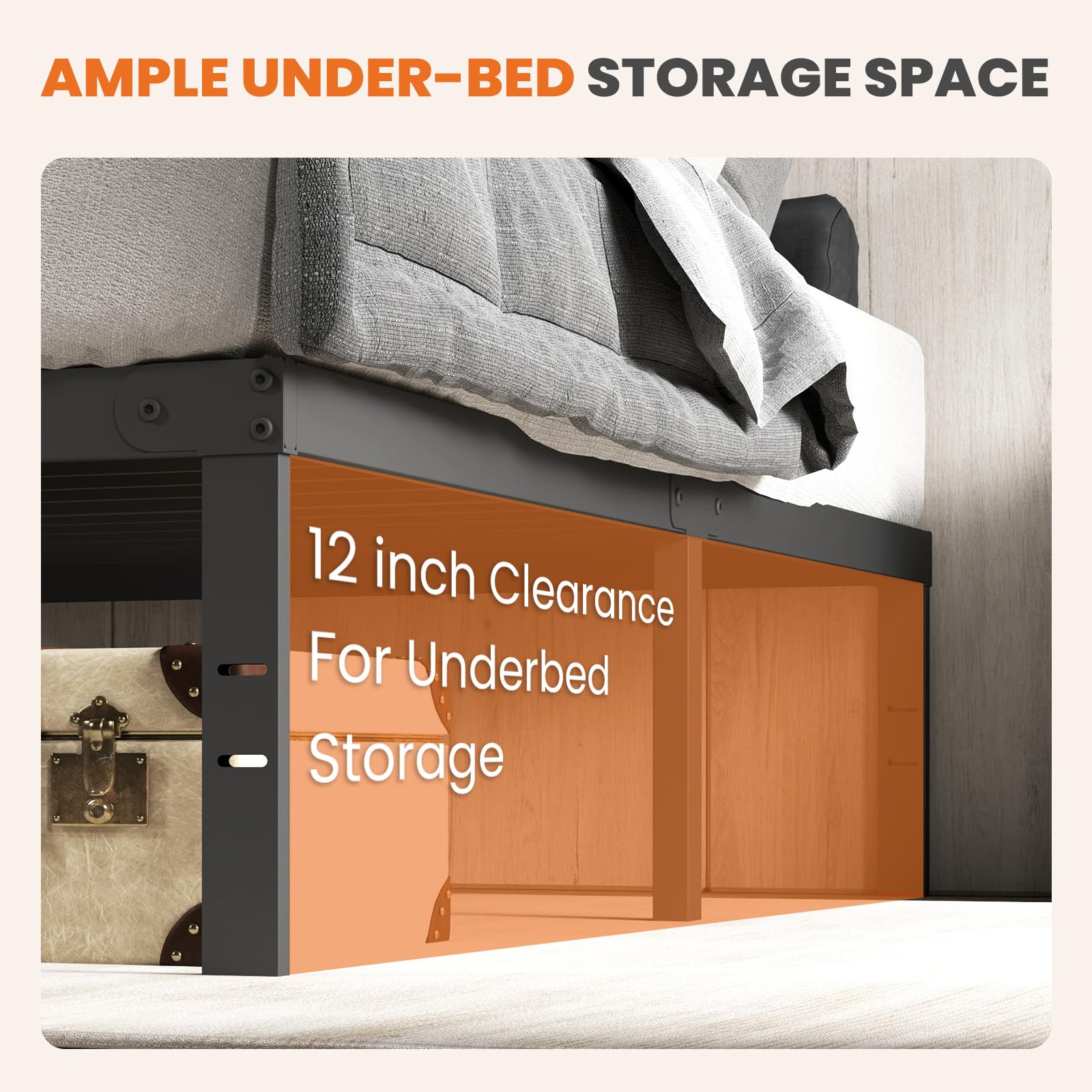 Sweetcrispy Twin Size Bed Frame, 12 Inch Under Bed Storage, Black Sweetcrispy