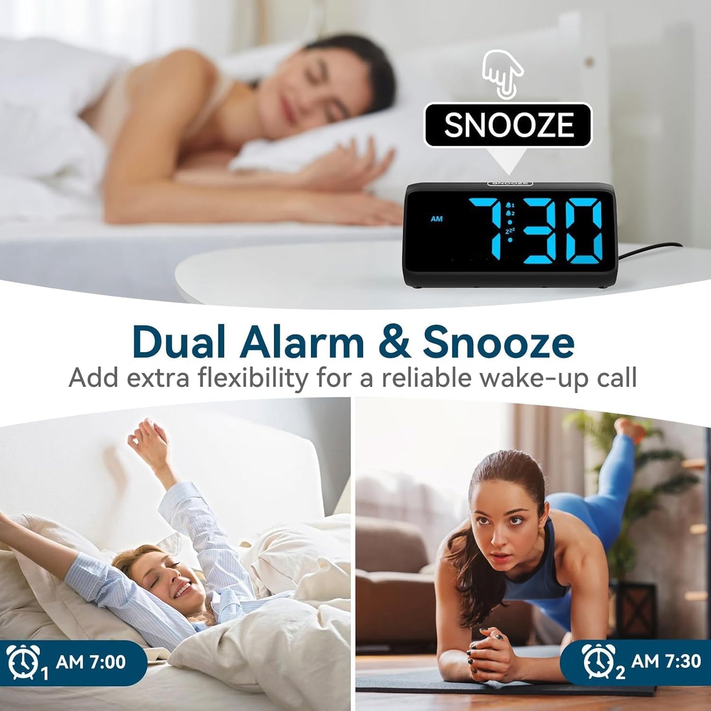 Netzu Loud Alarm Clocks for Bedrooms, Heavy Sleepers Alarm Clock with Dual Alarms, Bold Digits, 5 Dimmers, 4 Volumes, Snooze, Bedside Clock for Deep Sleepers Kids Teens Seniors, Plug in Clock