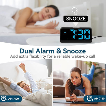 Netzu Loud Alarm Clocks for Bedrooms, Heavy Sleepers Alarm Clock with Dual Alarms, Bold Digits, 5 Dimmers, 4 Volumes, Snooze, Bedside Clock for Deep Sleepers Kids Teens Seniors, Plug in Clock