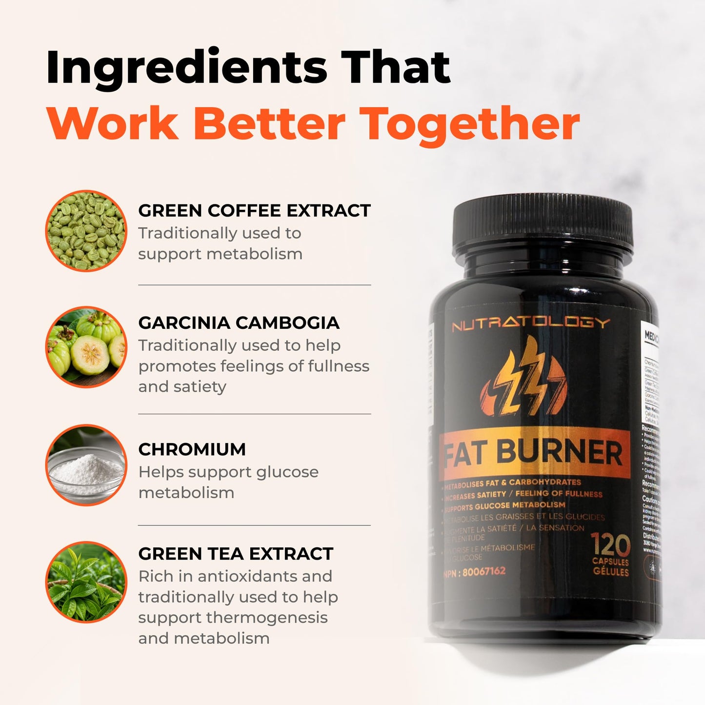 Nutratology® Thermogenic Fat Burner | Canadian-Made | Metabolizes Carbohydrates & Fats - Appetite Suppressant That Helps Satiety - Weight Loss Pills for Women & Men - Keto-Friendly - 120 Capsules