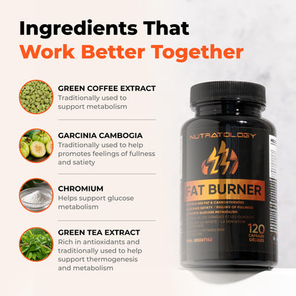 Nutratology® Thermogenic Fat Burner | Canadian-Made | Metabolizes Carbohydrates & Fats - Appetite Suppressant That Helps Satiety - Weight Loss Pills for Women & Men - Keto-Friendly - 120 Capsules