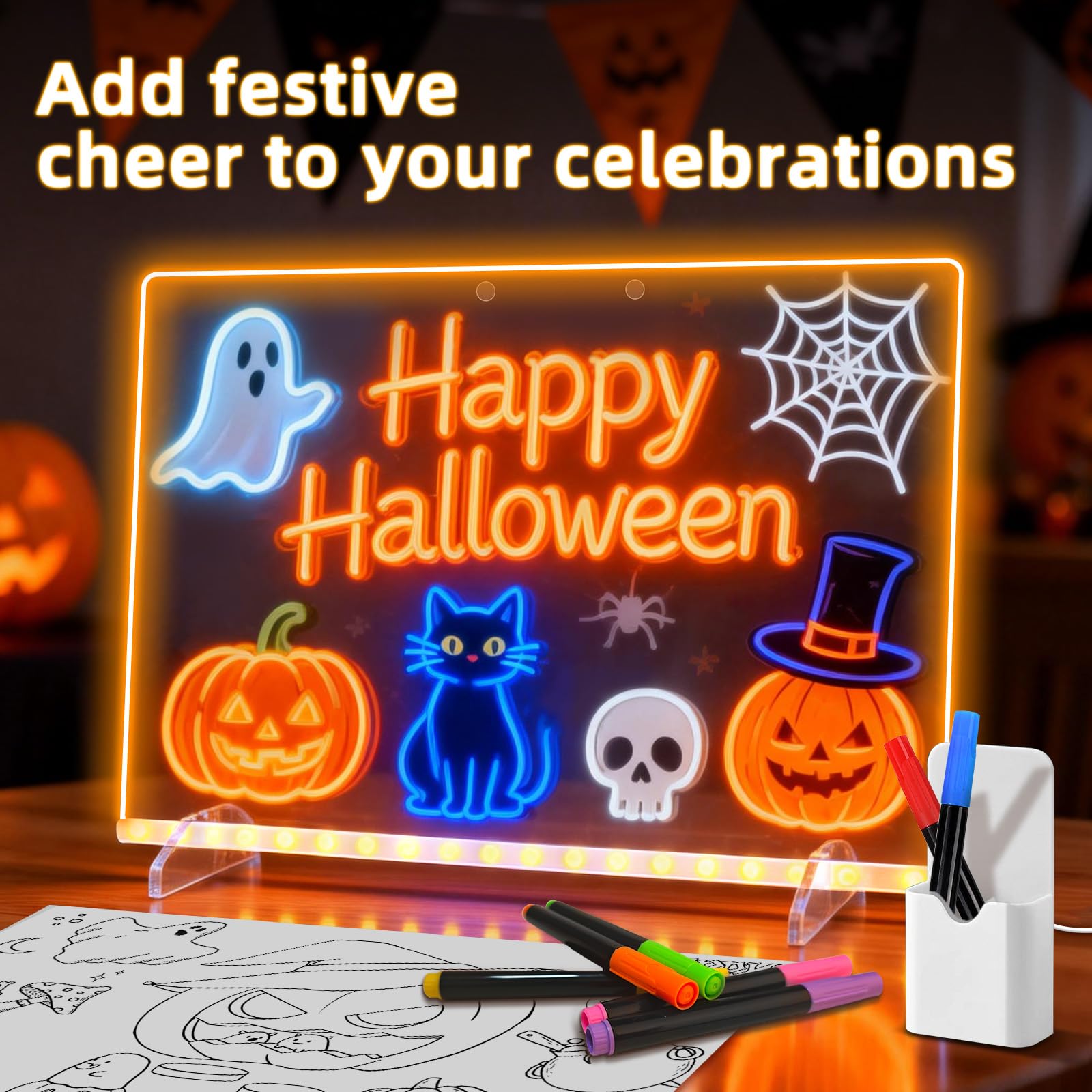 13.7x10 LumiBoard LED Drawing Board for Kids with 13 Light Effect,Acrylic Dry Erase Board Doodle Glow Board for Kids,Glow Art Drawing Gift for Girls Teens(7 Markers+Adaper - Available at All In One Marketplace Canada