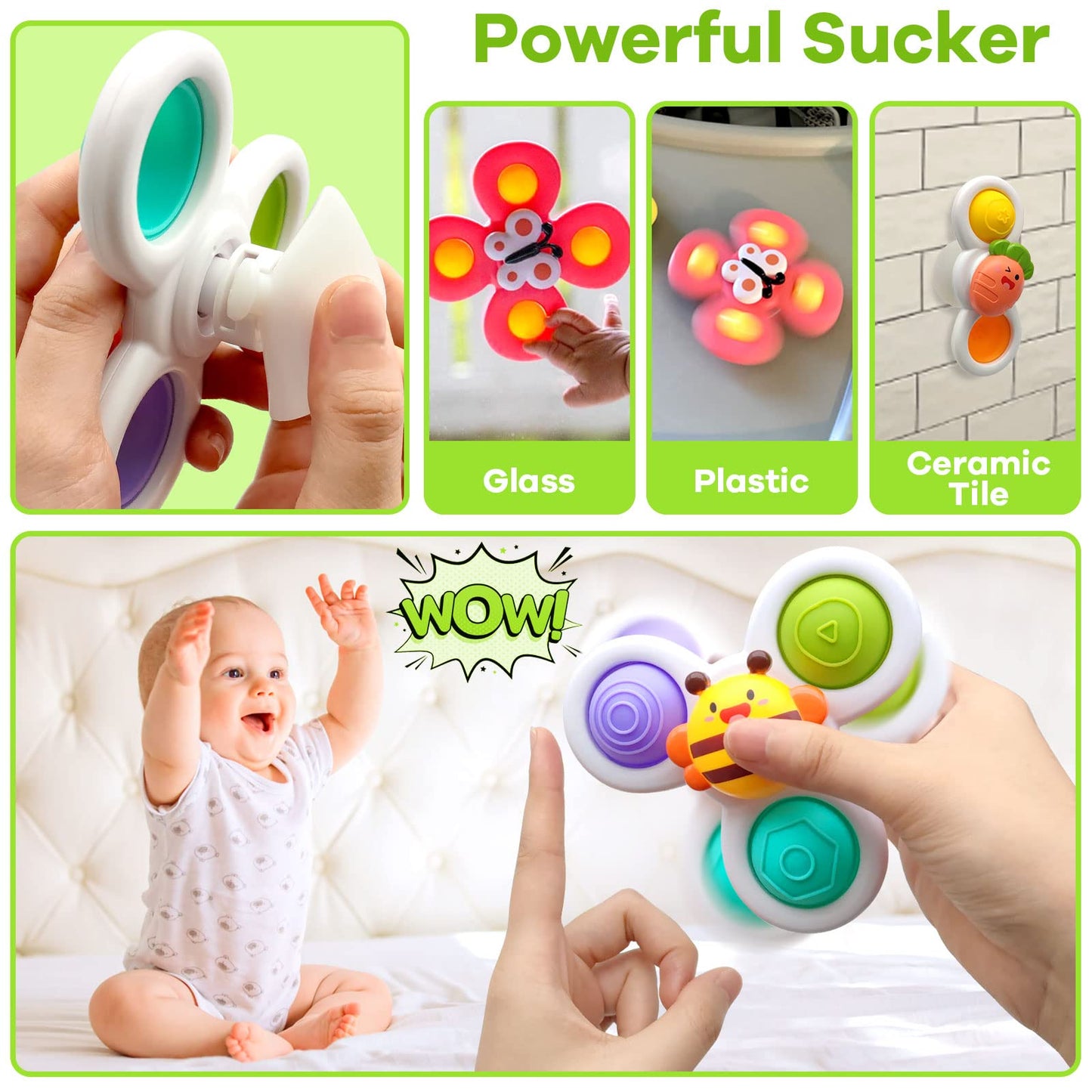 Suction Cup Spinner Toys for Baby, Baby Toys Sensory Toys Learning Toys for Toddlers 1-3, Baby Bath Toys for Babies 12-18 Months, 1 2 3 Year Old Girl Boy Gifts Idea (3 Pcs)