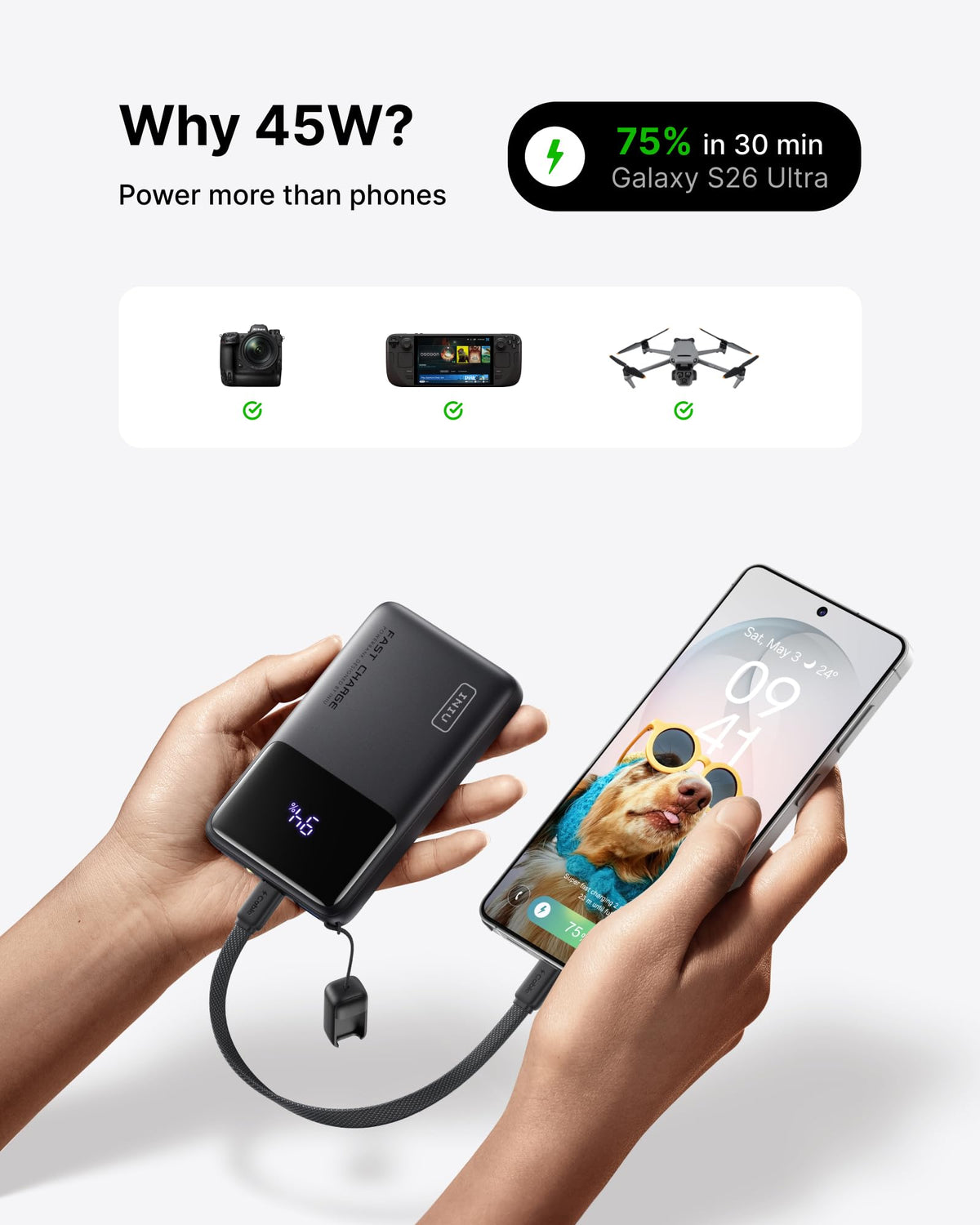INIU Power Bank, Compact 10000mAh 45W PD Fast Charging Portable Charger