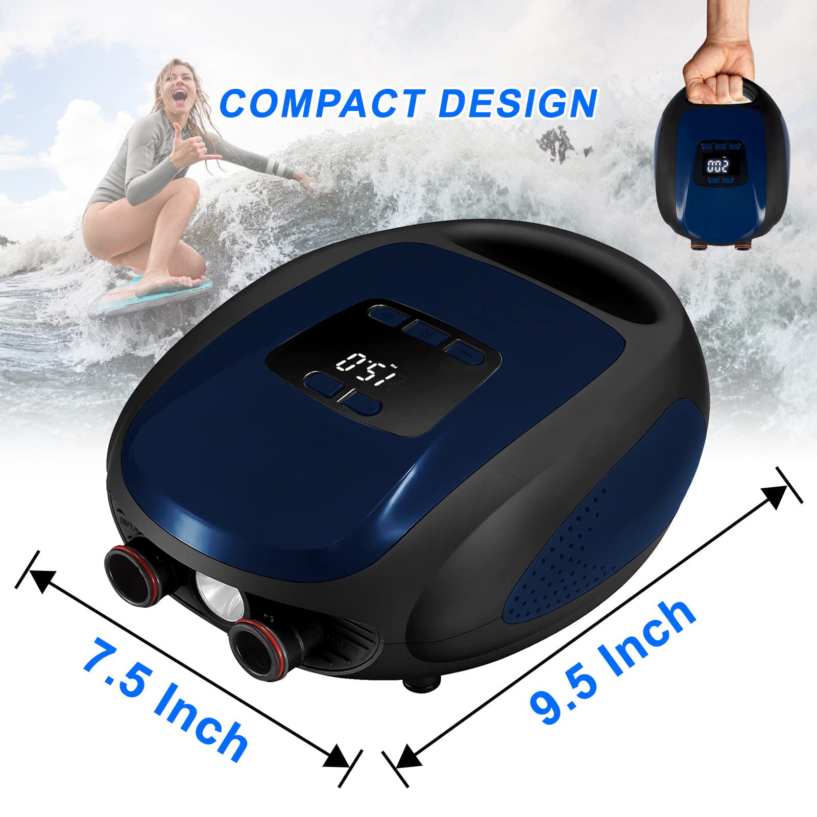 Paddle Board Pump, SUP Electric Air Pump, Portable 20 PSI Air Compressor, Auto-Off Inflation & Deflation Function with 12V DC Car Cigarette Lighter for Paddle Board,Inflatable Sups, Kayaks and Boats