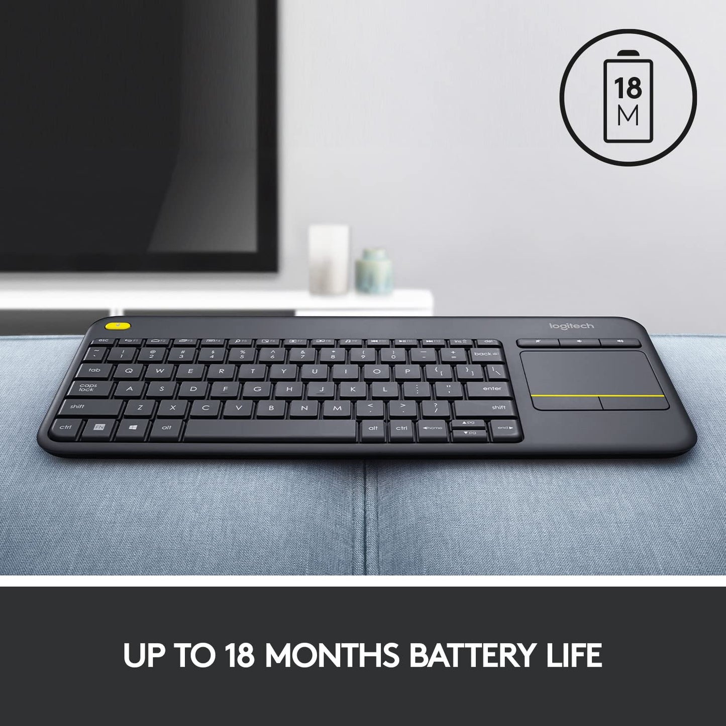 Logitech K400 Plus Wireless Touch TV Keyboard with Easy Media Control and Built-in Touchpad, HTPC Keyboard for PC-Connected TV, Windows, Android, ChromeOS, Laptop, Tablet - Black - Available at All In One Marketplace Canada