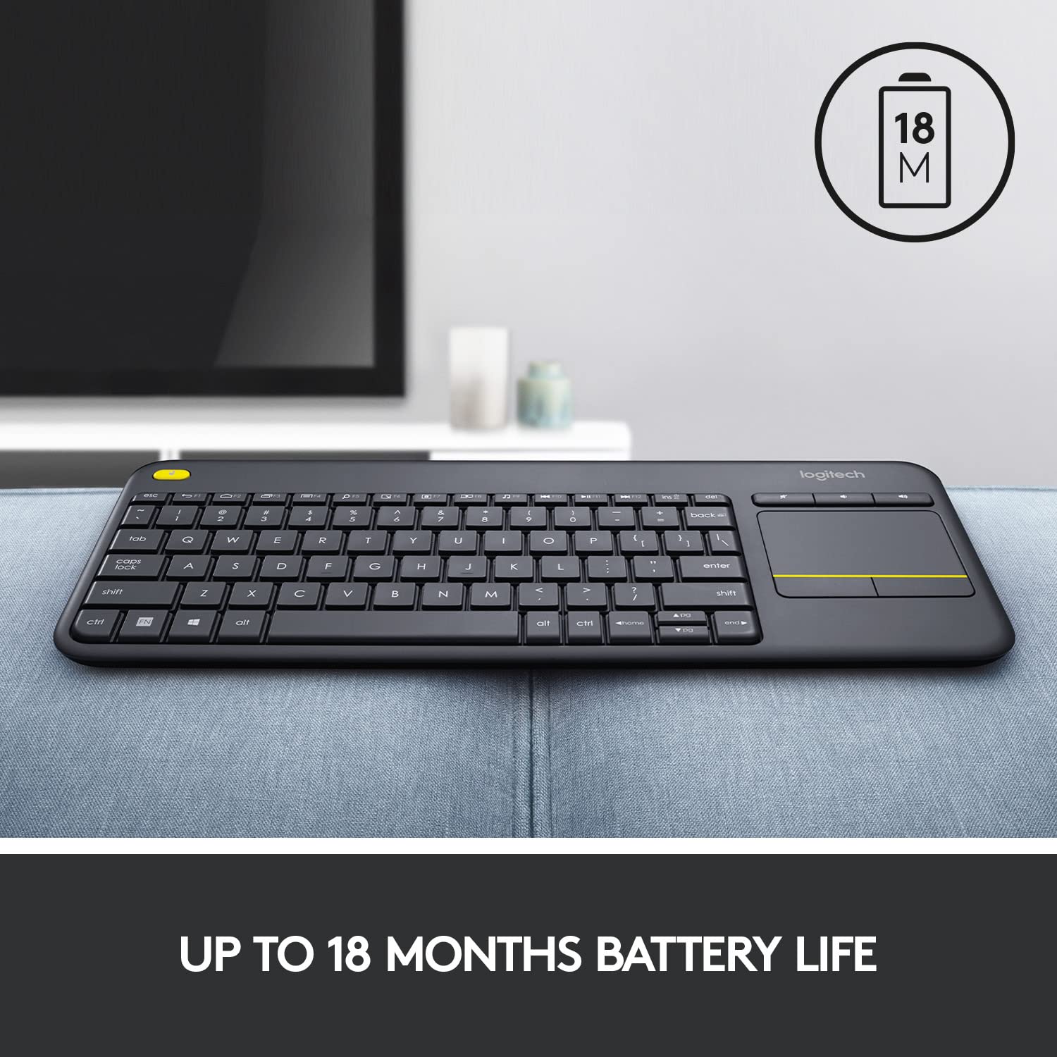 Logitech K400 Plus Wireless Touch TV Keyboard with Easy Media Control and Built-in Touchpad, HTPC Keyboard for PC-Connected TV, Windows, Android, ChromeOS, Laptop, Tablet - Black - Available at All In One Marketplace Canada