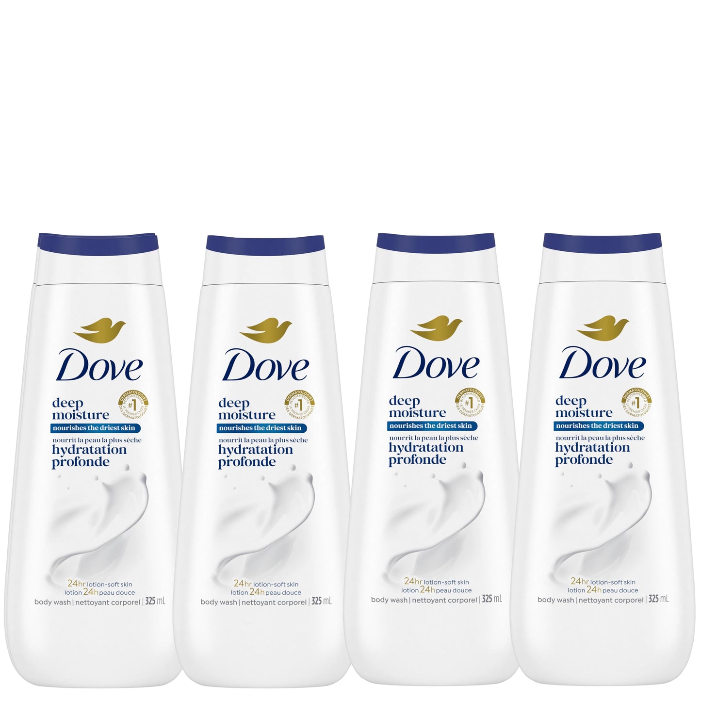 Dove Body Wash Deep Moisture, for 24hr Lotion-Soft Skin Moisturizing Skin Cleanser with No Sulfates No Parabens, 325mL (Pack of 4)