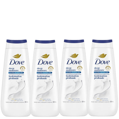 Dove Body Wash Deep Moisture, for 24hr Lotion-Soft Skin Moisturizing Skin Cleanser with No Sulfates No Parabens, 325mL (Pack of 4)