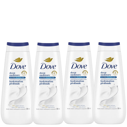 Dove Body Wash Deep Moisture, for 24hr Lotion-Soft Skin Moisturizing Skin Cleanser with No Sulfates No Parabens, 325mL (Pack of 4)