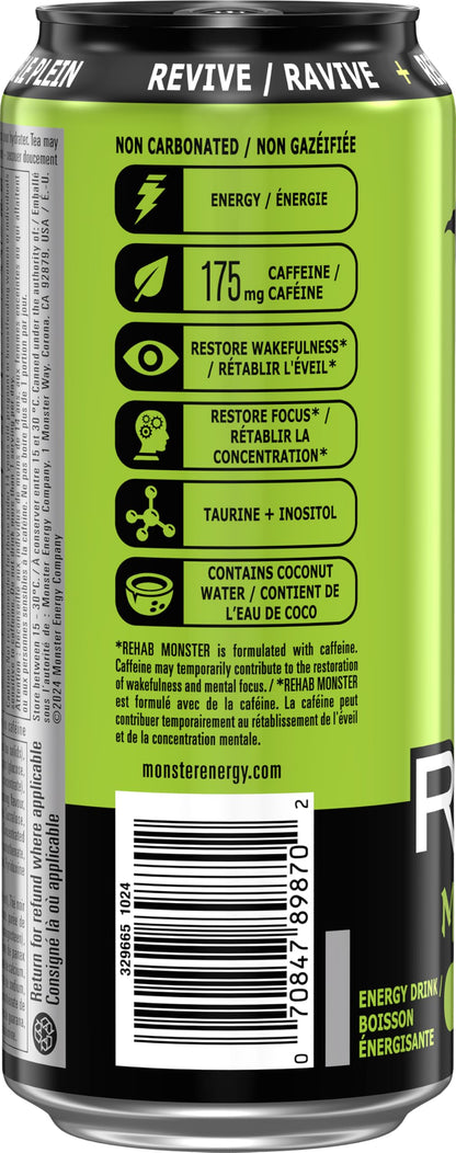 Monster Energy Rehab, Green Tea, 458mL (12 Pack) – Non-Carbonated Energy Drink