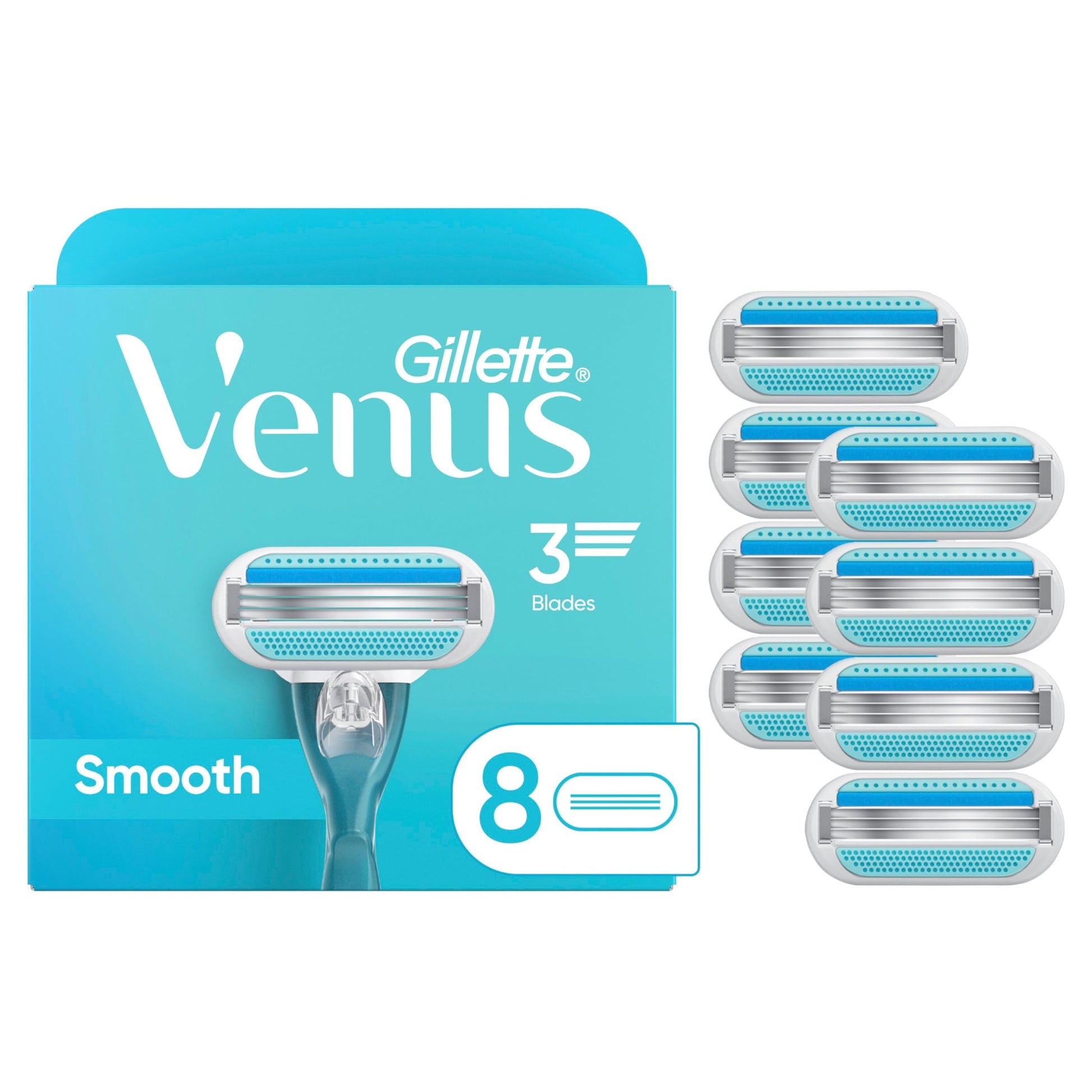 Venus Smooth Women’s Razor Blades, 3-Bladed Razor Refills, 1 Pack (Count of 8) - Available at All In One Marketplace Canada