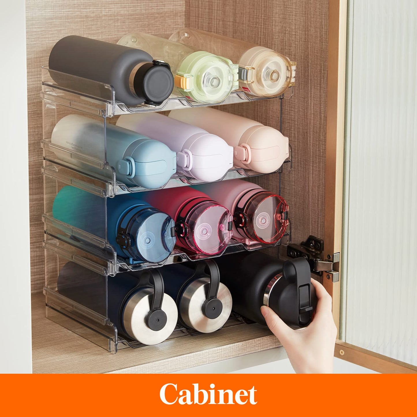Lifewit Stackable Water Bottle Organizer for Cabinet, Freezer, Pantry - Plastic Cup Holder, Wine Racks for Kitchen Tabletop Storage, Cupboard, Office - Pack of 4, Each Rack Holds 3 Containers - Available at All In One Marketplace Canada