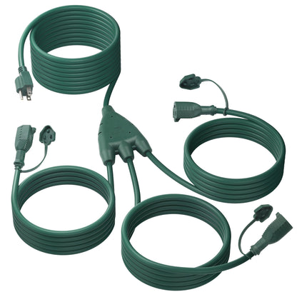 BN-LINK 36ft Outdoor Extension Cord 1 to 3 Splitter, Max 24 ft End to End, Multi-Outlet Power Cord, 16/3 SJTW Weather Resistant for Lighting, Landscaping & Holiday Decorations, Grounded, ETL 🍁 All In One Marketplace Canada