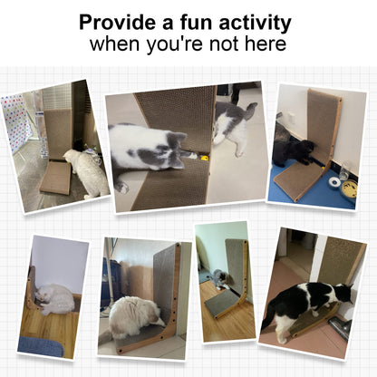 FUKUMARU Cat Scratcher, 68 CM L Shape Cat Scratch Pad Wall Mounted, Cat Scratching Cardboard with Ball Toy for Indoor Cats, Large Size