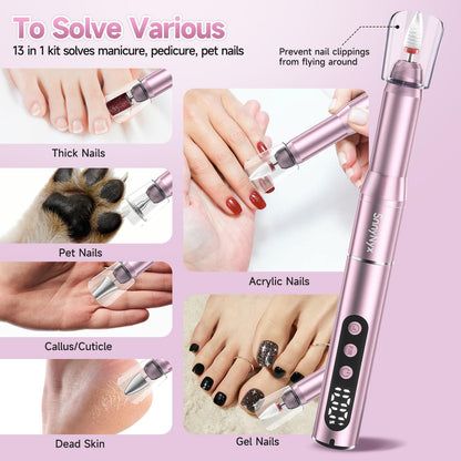 SnnyNyx Cordless Electric Nail Drill 35000 RPM, Professional Nail File Kit with LCD Display, 12 Bits & 36 Sanding Bands, Rechargeable Manicure Pedicure Kit for Acrylic Gel Nails, Salon & Home Use(Rose Gold) - Available at All In One Marketplace Canada