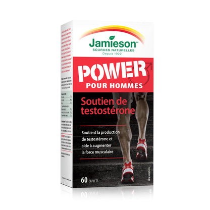 Jamieson Power for Men Vegetarian Caplets, with Fenugreek, Zinc, Magnesium Aspartate, Vitamin B6, and Beta-Alanine. Supports Testosterone Production, Muscle Strength, and Recovery, Gluten-Free, 60 Count, Proudly Canadian - Available at All In One Marketplace Canada