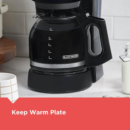 BLACK+DECKER 12-Cup Coffee Maker with Easy On/Off Switch, Easy Pour, Non-Drip Carafe with Removable Filter Basket, Black - Available at All In One Marketplace Canada