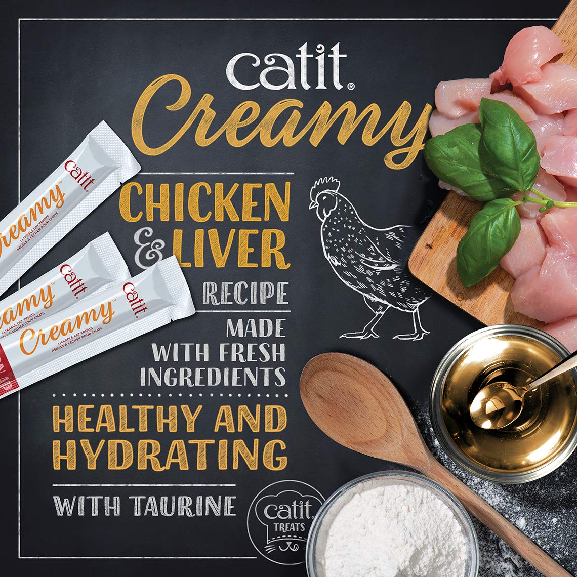 Catit Creamy Cat Treats Lickable, Chicken & Liver Flavor, 50 tubes, Mega Pack, Hand-Fed Lickable Cat Treats, Healthy & Hydrating, Made With Fresh Ingredients, Gaterie Pour Chat