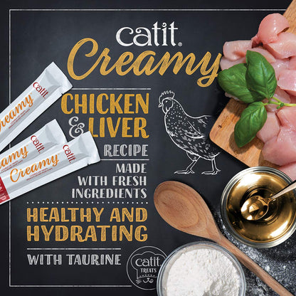 Catit Creamy Cat Treats Lickable, Chicken & Liver Flavor, 50 tubes, Mega Pack, Hand-Fed Lickable Cat Treats, Healthy & Hydrating, Made With Fresh Ingredients, Gaterie Pour Chat