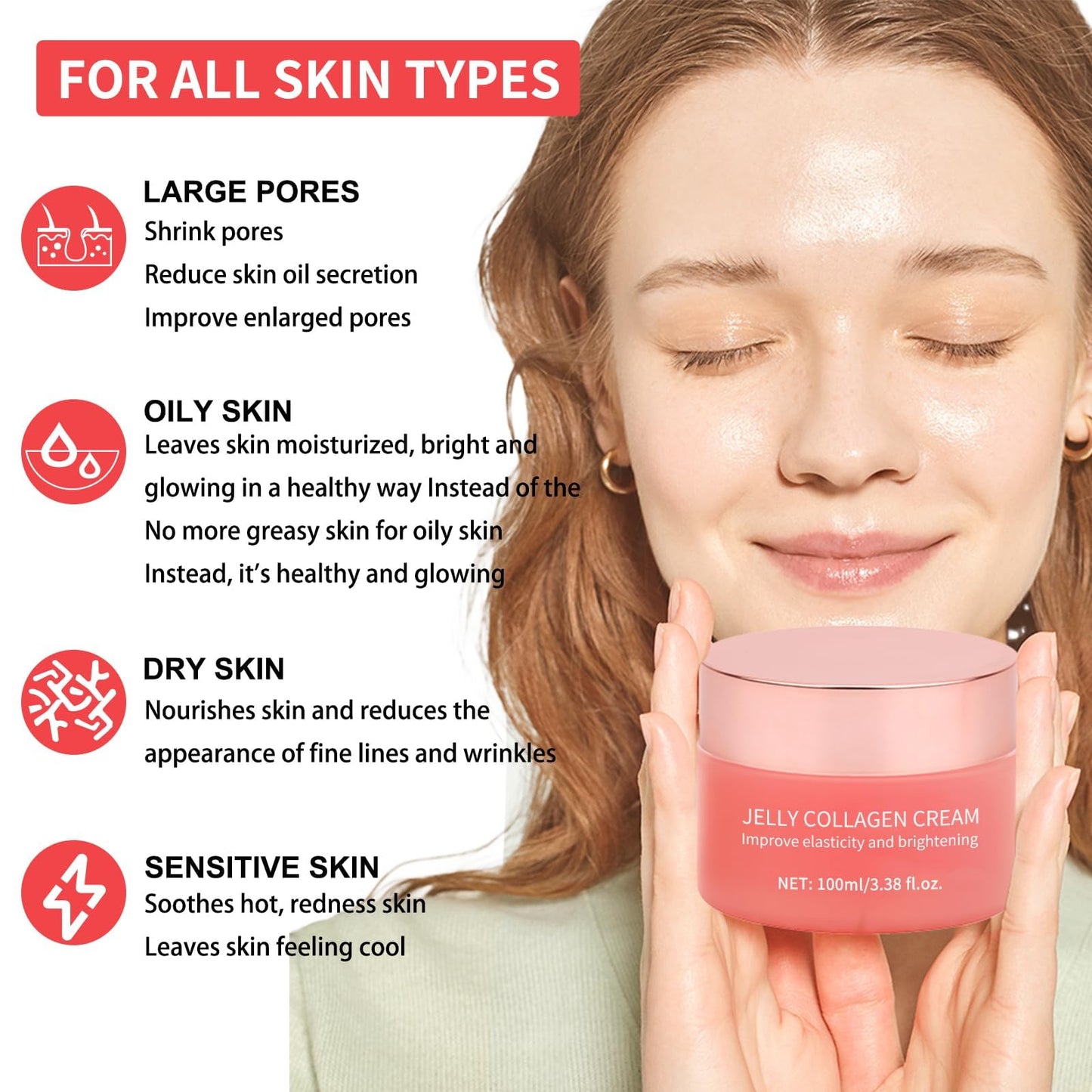 Collagen Jelly Cream - Contains Niacinamide & Freeze Dried Hydrolyzed Collagen -Elasticity & Hydration - Reduce Fine Lines & Dullness - Korean Glass-Shiny Skin Suitable for All Skin Types (3.38 Fl.Oz) - Available at All In One Marketplace Canada