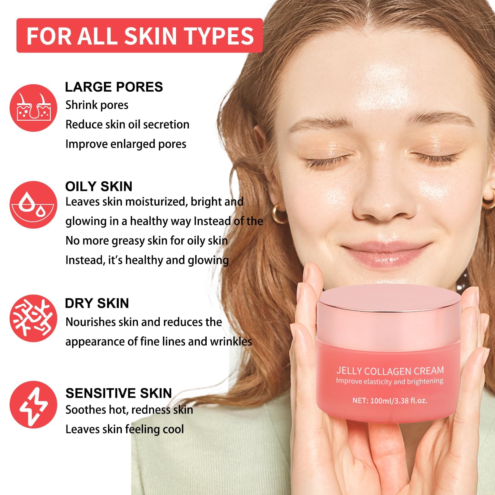Collagen Jelly Cream - Contains Niacinamide & Freeze Dried Hydrolyzed Collagen -Elasticity & Hydration - Reduce Fine Lines & Dullness - Korean Glass-Shiny Skin Suitable for All Skin Types (3.38 Fl.Oz) - Available at All In One Marketplace Canada