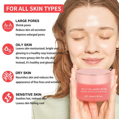 Collagen Jelly Cream - Contains Niacinamide & Freeze Dried Hydrolyzed Collagen -Elasticity & Hydration - Reduce Fine Lines & Dullness - Korean Glass-Shiny Skin Suitable for All Skin Types (3.38 Fl.Oz) - Available at All In One Marketplace Canada