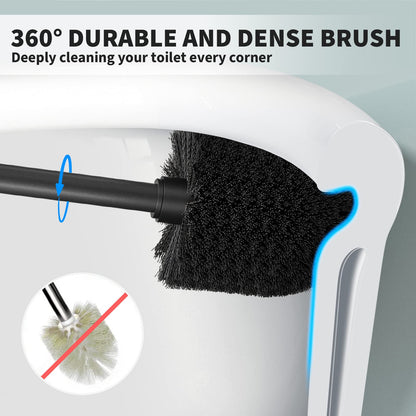 UPTRONIC Toilet Brush, Toilet Bowl Brush with Extra Long Handle Durable Bristles Toilet Scrubber and Covered Holder for Toilet Brush Set for Bathroom Cleaning (Black-01)