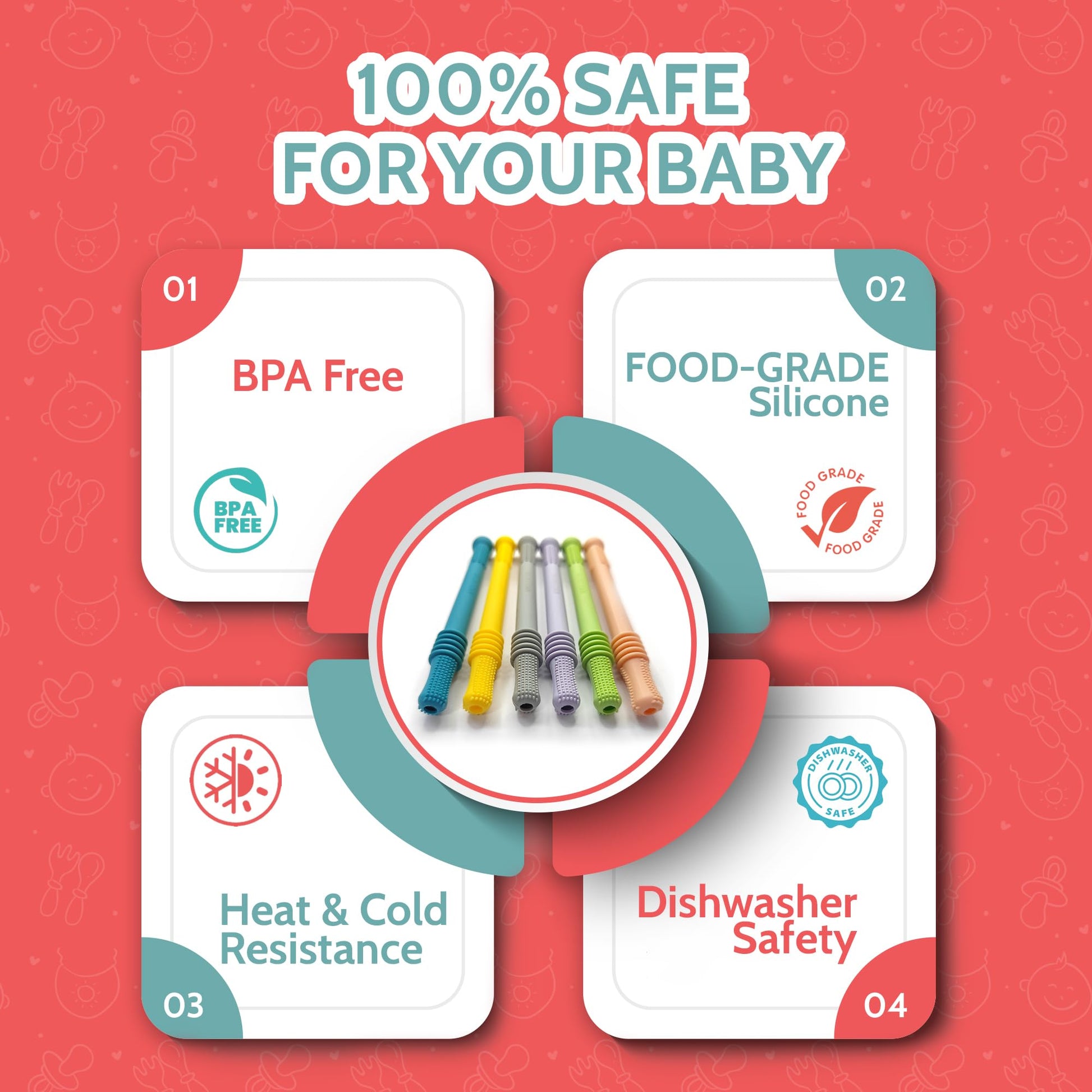 BEBECAN Teething Toys for Babies, Baby Teething Relief, 6 Vibrant Colors, Super Soft Silicone Jouet Dentition Bebe, Perfect Baby Gifts Baby Boy Gifts