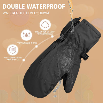 Andake Kids Ski Mittens Winter Warm Waterproof & Breathable Toddler Snow Gloves with Easy-to-Wear Zippers (Black, XXXS (Fits 2-4Y)) 🍁 All In One Marketplace Canada
