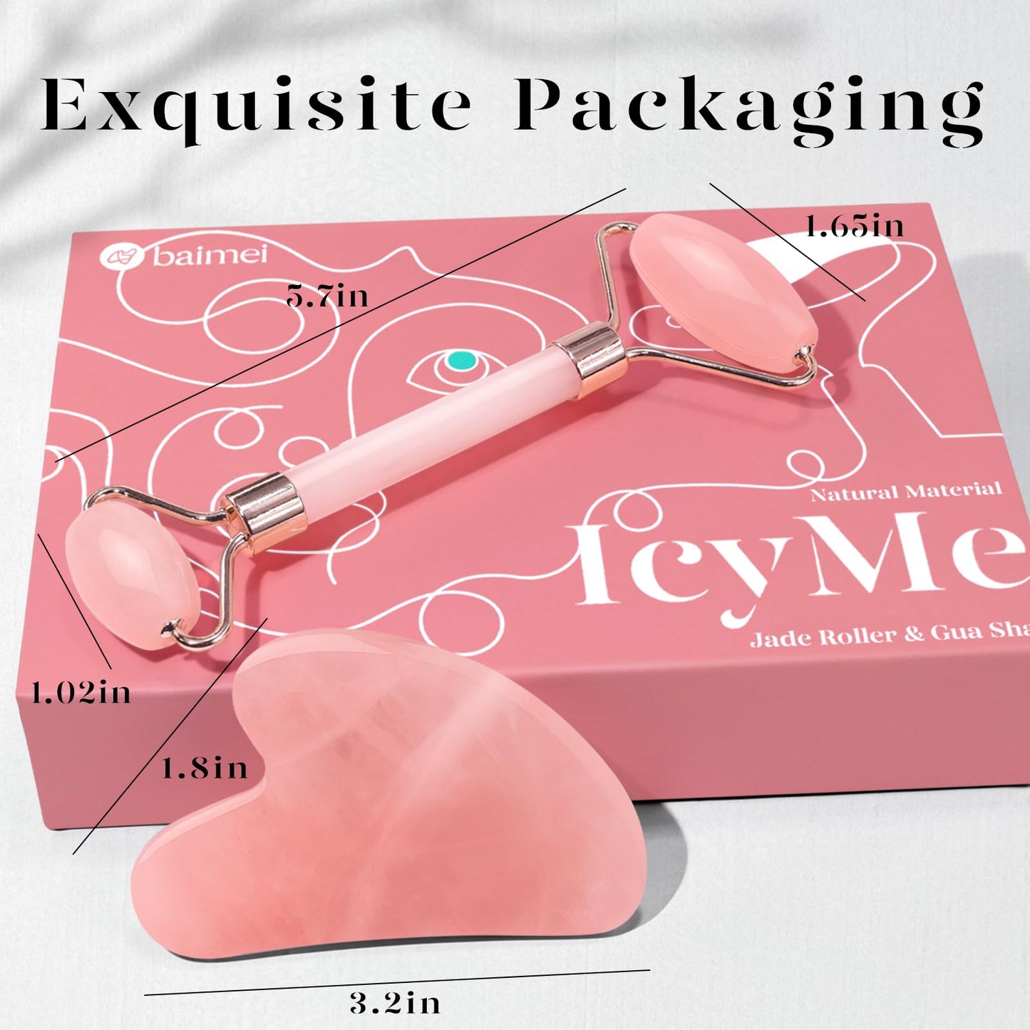 BAIMEI IcyMe Rose Quartz Roller & Gua Sha Set, Cooling Face Roller for Depuffing & Lymphatic Massage, Sculpting Tool for Face, Eyes & Neck, Smooth Skincare Gift for Women and Men - Available at All In One Marketplace Canada