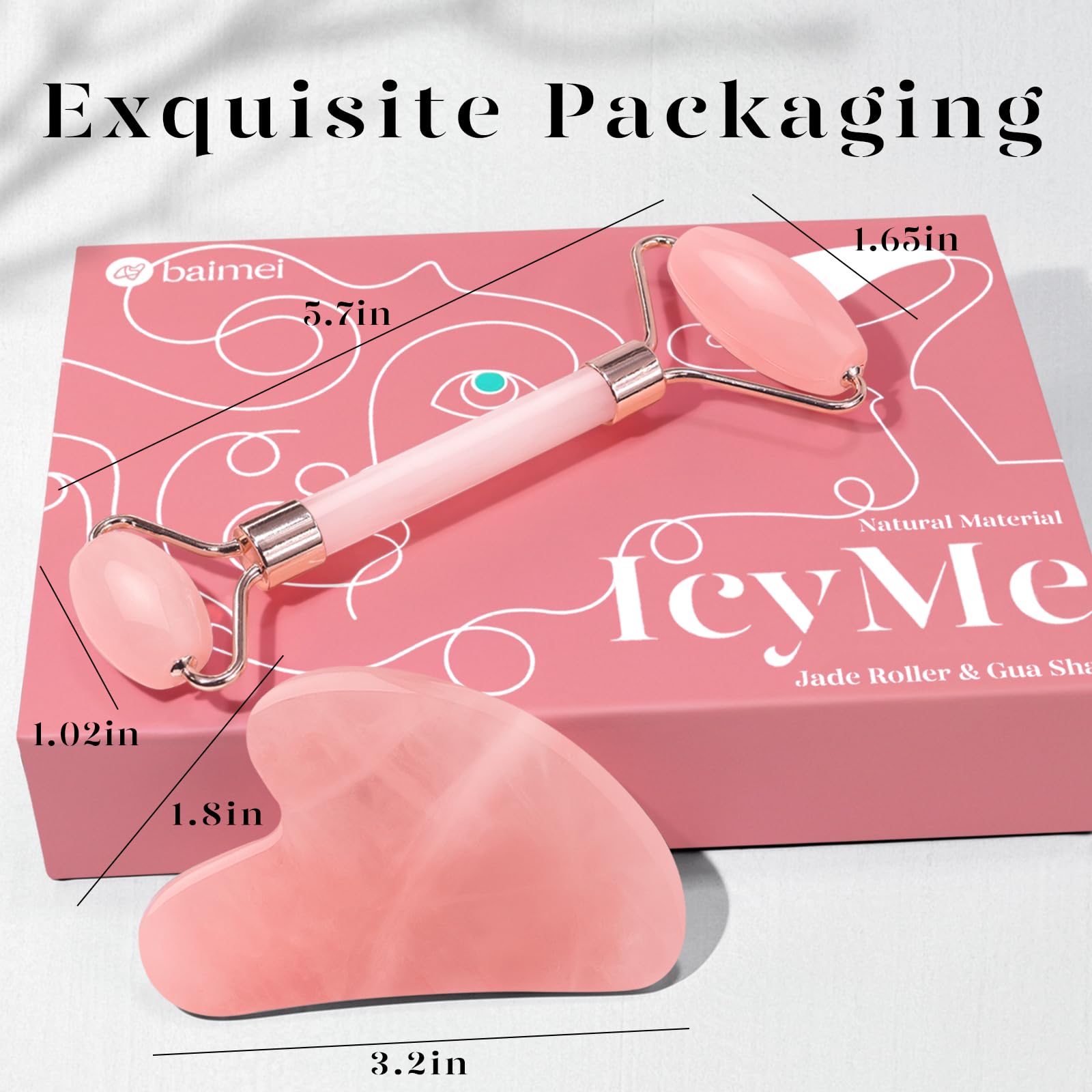 BAIMEI IcyMe Rose Quartz Roller & Gua Sha Set, Cooling Face Roller for Depuffing & Lymphatic Massage, Sculpting Tool for Face, Eyes & Neck, Smooth Skincare Gift for Women and Men - Available at All In One Marketplace Canada