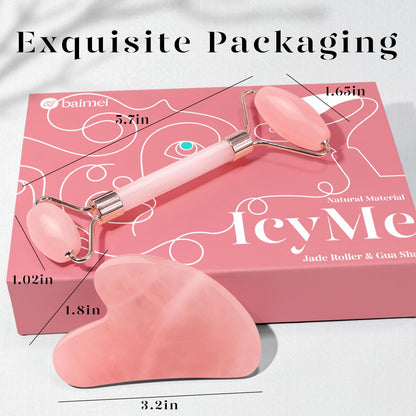 BAIMEI IcyMe Rose Quartz Roller & Gua Sha Set, Cooling Face Roller for Depuffing & Lymphatic Massage, Sculpting Tool for Face, Eyes & Neck, Smooth Skincare Gift for Women and Men - Available at All In One Marketplace Canada