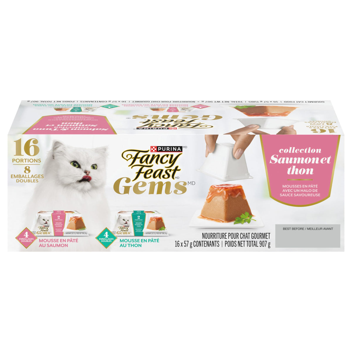 Fancy Feast Gems Wet Cat Food, Mousse Pâté Salmon & Tuna 57g (2 Pack x 8)