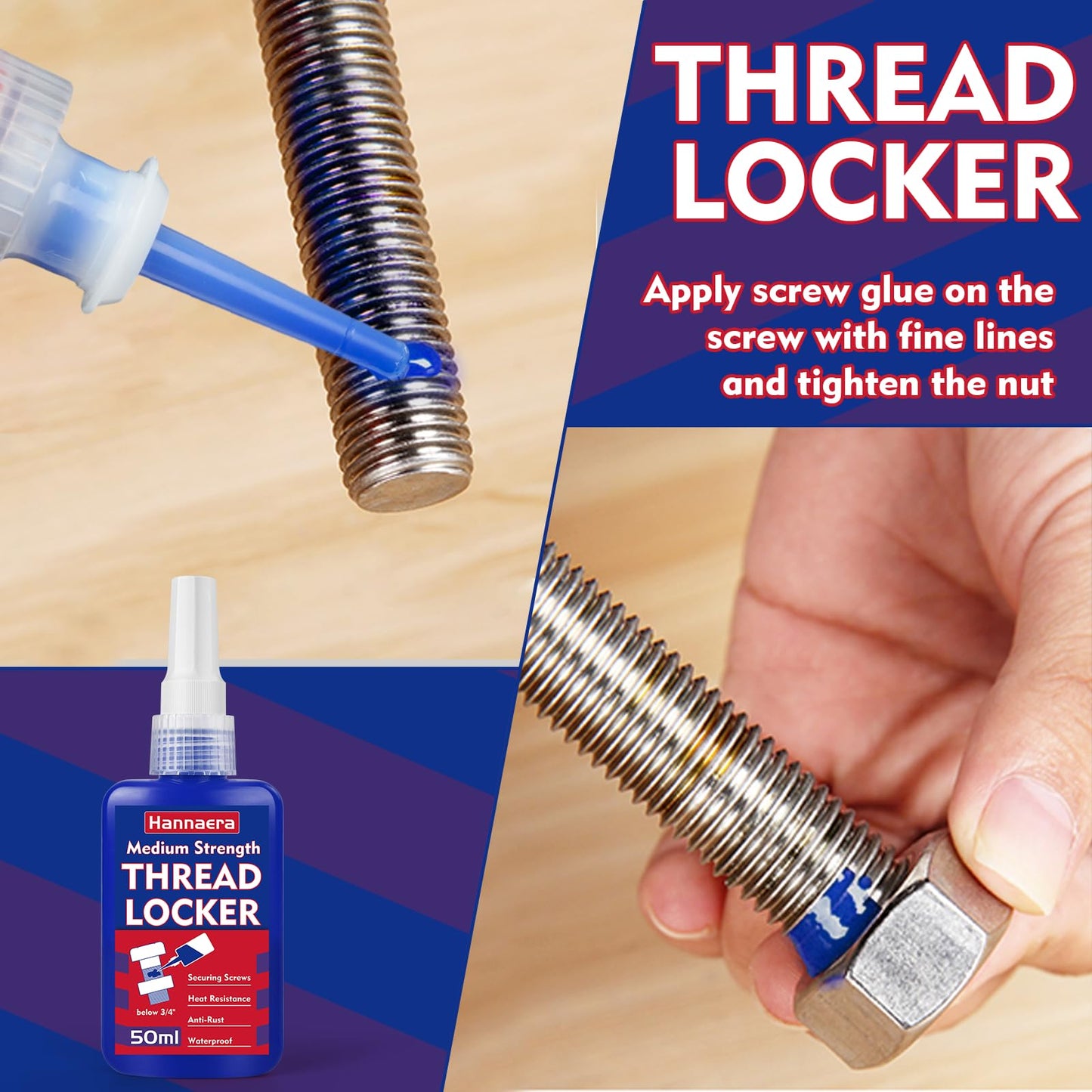Threadlocker 1.69 Fl oz/ 50 ml Medium Strength 243, Lock & Seal Nuts, Bolts, Fasteners and Metals, Blue Thread Lock Against Losening and Leakage (medium-50ml)