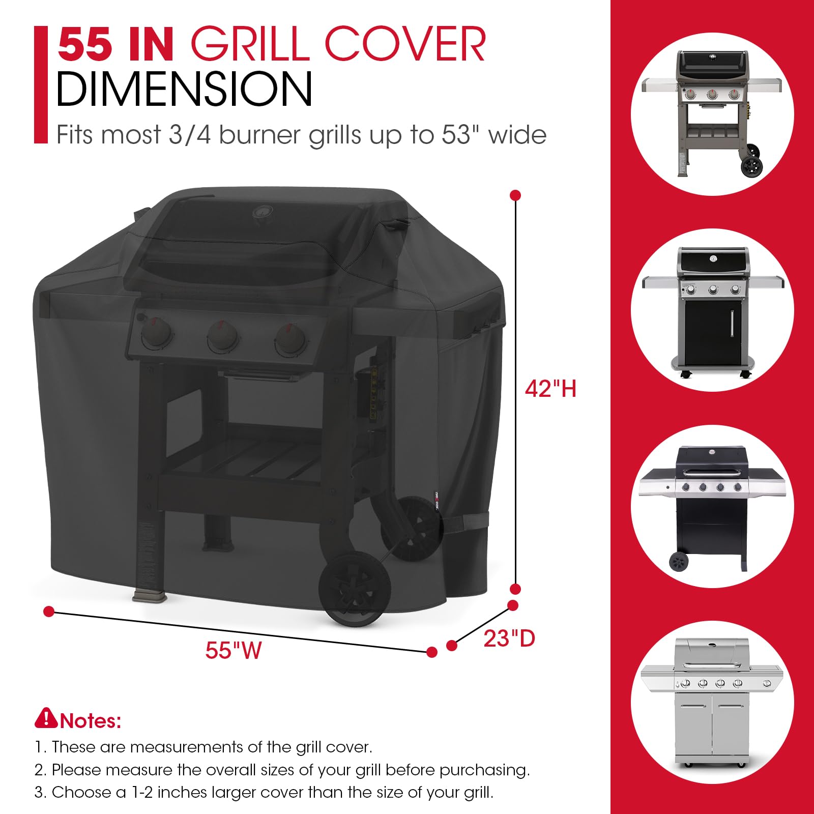 UNICOOK BBQ Cover 55 Inch, Heavy Duty Waterproof Housse BBQ, Special Fade and UV Resistant Outdoor Barbecue Grill Cover, Barbecue Accessories Compatible for Weber Char-Broil Brinkmann and More