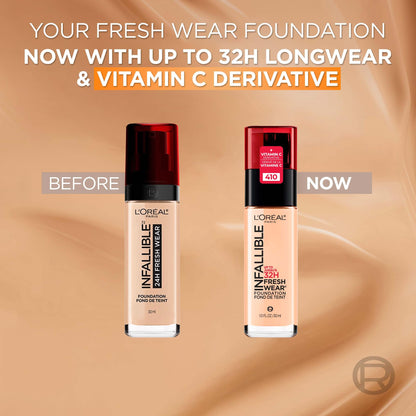 L'Oreal Paris Liquid Foundation, Full Coverage Foundation, Lasting Wear Makeup, With Vitamin C, Infallible Fresh Wear, Shade: 420 True Beige, Pack of 1