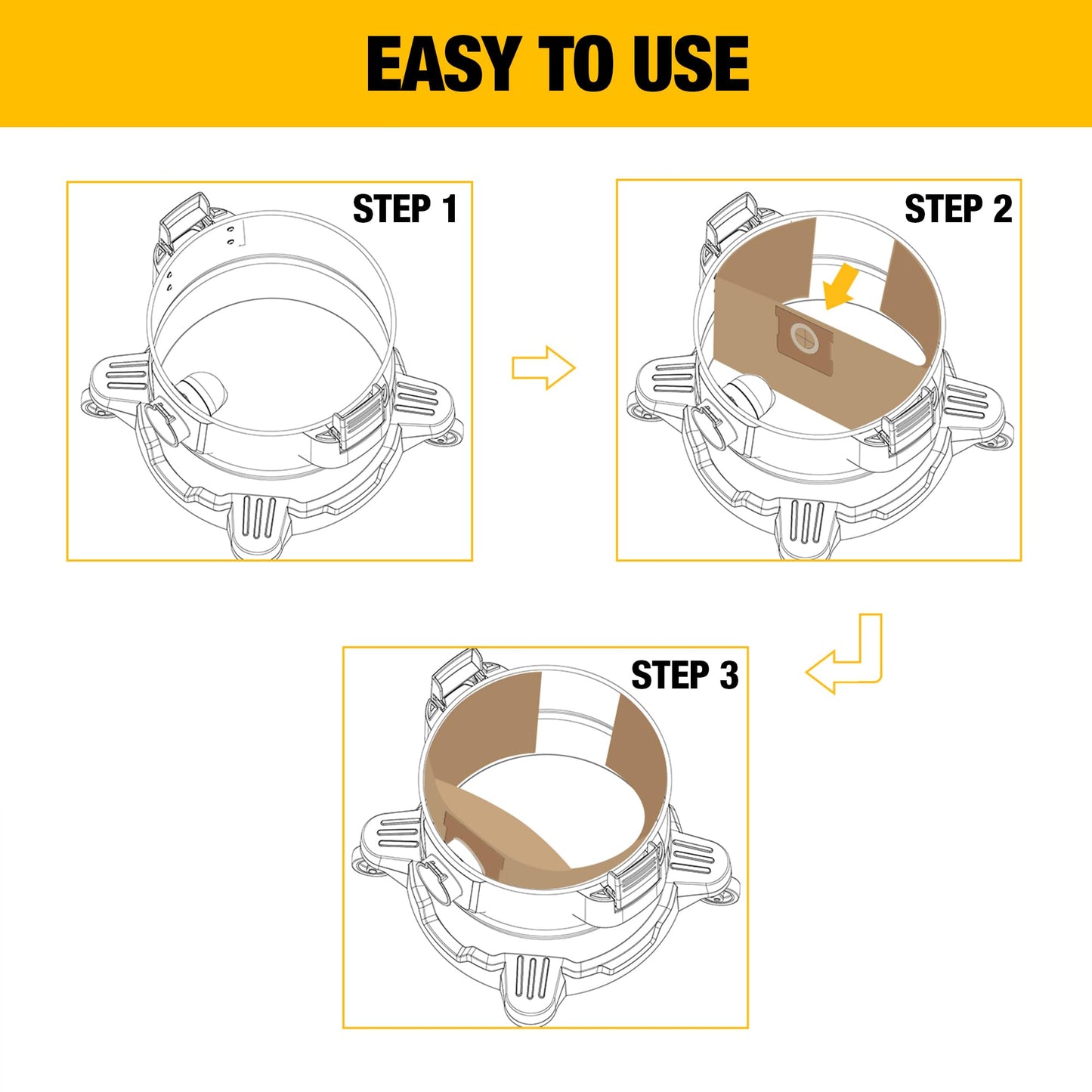 3 Pack DEWALT Dust Bag DXVA19-4101, for 6-10 Gallon Wet/Dry Vacuum, DEWALT Vacuum Bags, Compatible with DXV06P DXV09P DXV09PA DXV10P DXV10PL DXV10S DXV10SA DXV10SB DEWALT