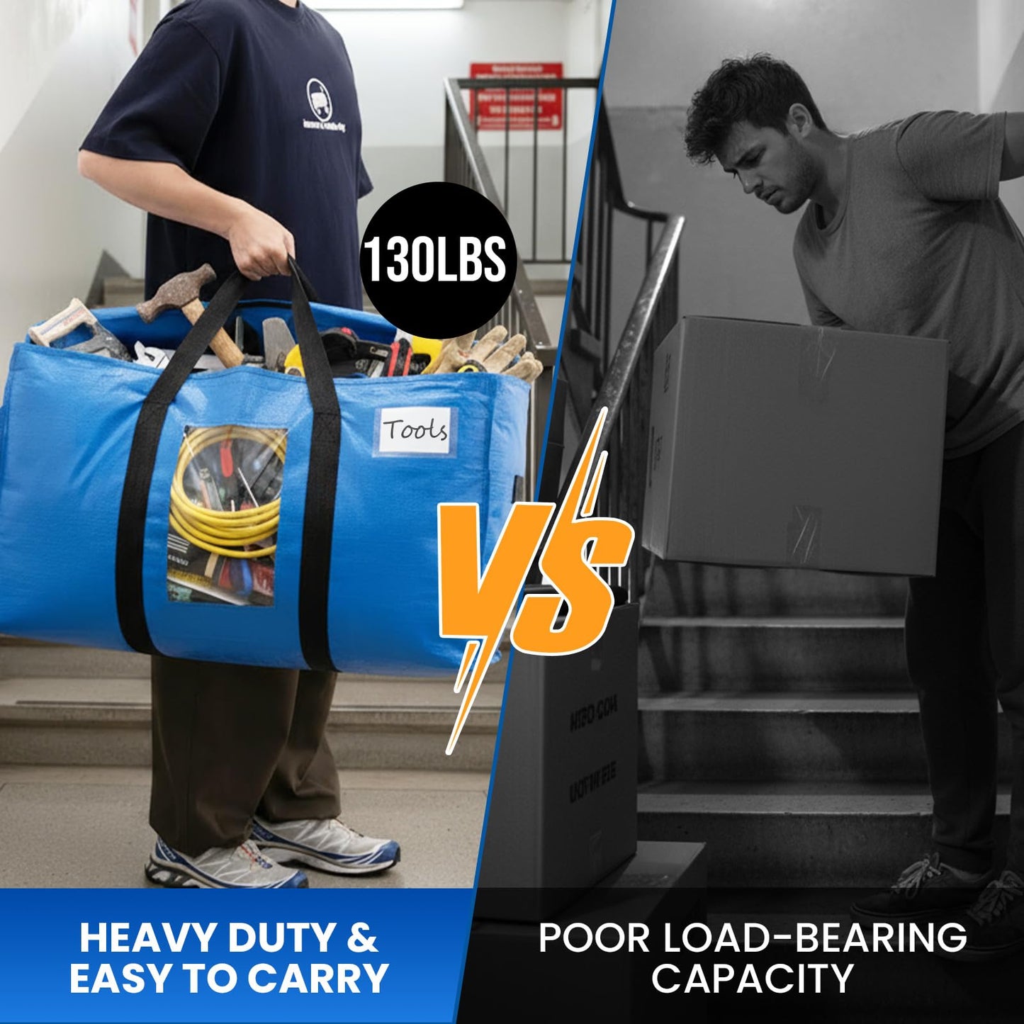 TAILI Extra Large Moving Bags, Heavy Duty Totes for Storage with Visible Window, U-Shaped Around Handles, Storage Contrainer Box for Space Saving, Blue, 4 Pack - Available at All In One Marketplace Canada