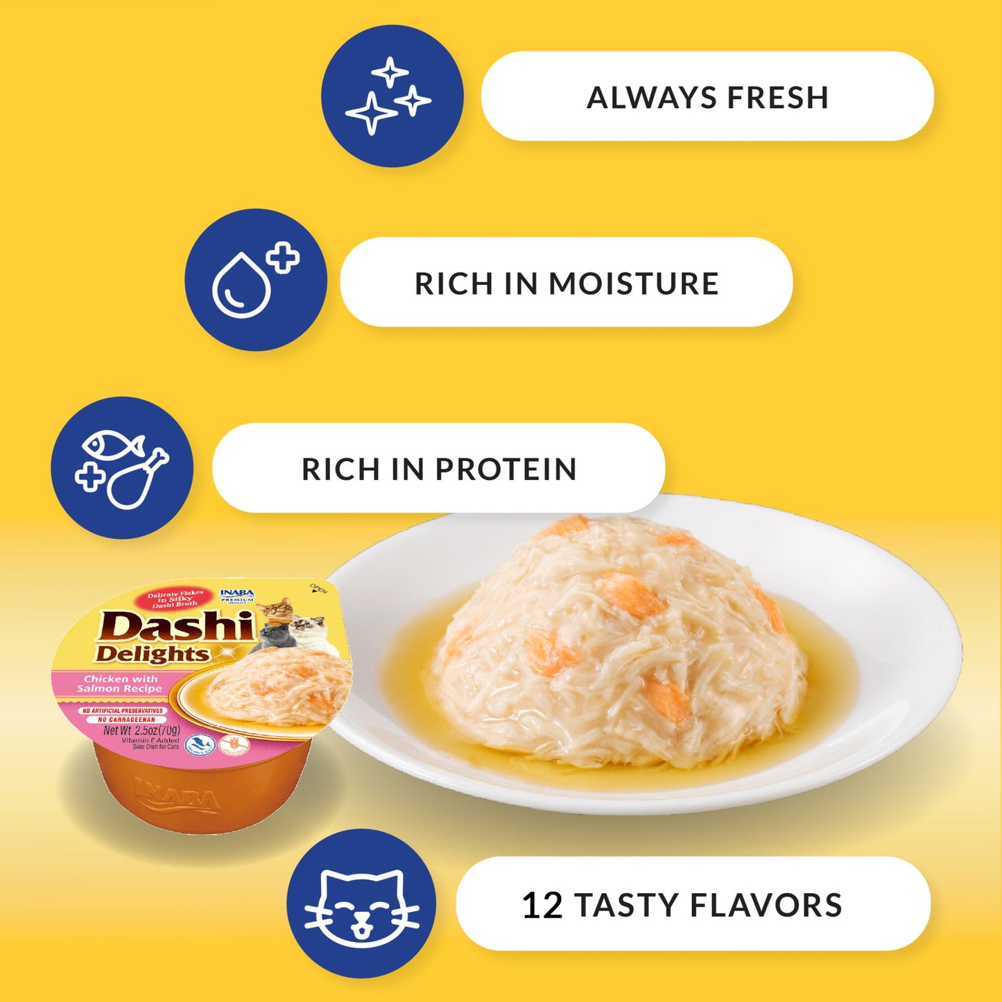 INABA Dashi Delights for Cats, 70 gram Cup, 12 Cups Total, Seafood Variety INABA