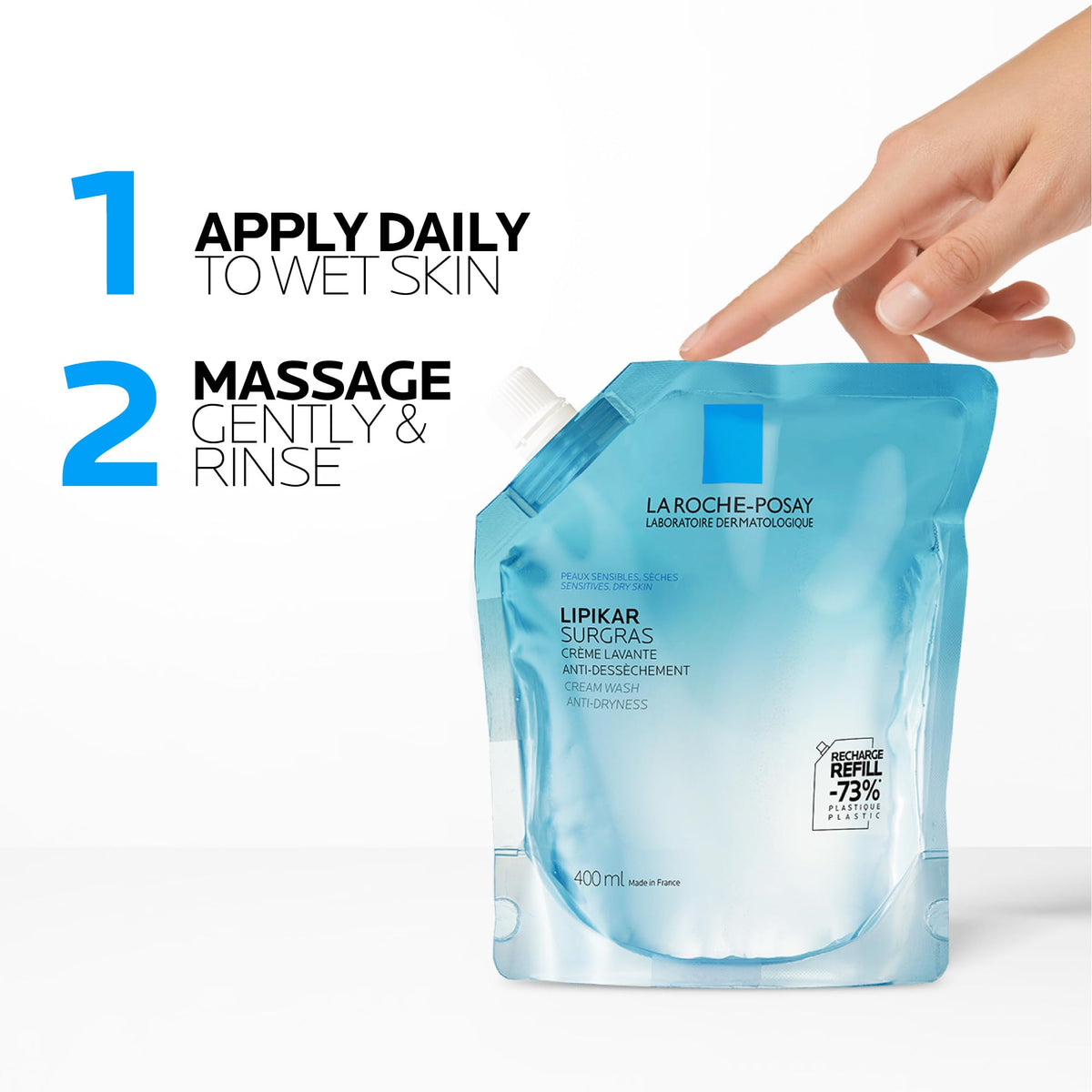 La Roche-Posay Body Wash Refill, Lipikar Surgras Body Soap, Moisturizing Anti-Dryness Shower Cream for Dry Skin with Niacinamide, Paraben-Free, Suitable for Children & Adults, Refillable Format, 400ML