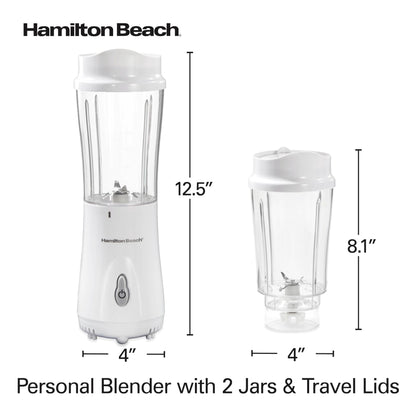 Hamilton Beach Personal Blender for Smoothies & Protein Shakes, Portable Single Serve Blender with 2 Travel Jars & Lids, 14 oz BPA-Free Cups, Stainless Steel Blades, 300W, White, 51102G 🍁 All In One Marketplace Canada