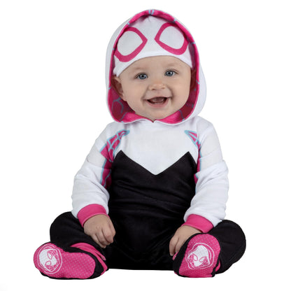 Costume d'Halloween officiel Marvel Spider-Gwen de luxe pour bébé - Tissu Minky premium et chaussons antidérapants (6-12 mois)