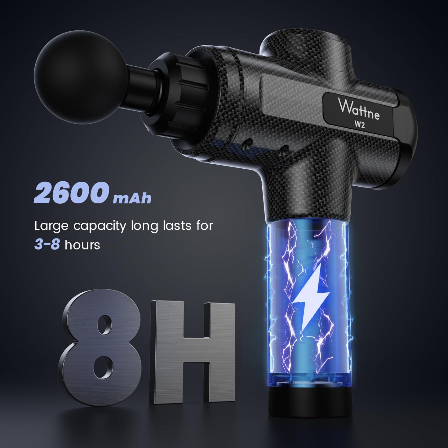 Muscle Massage Gun Deep Tissue Percussion Massager - Portable Handheld Sport Massagers for Athletes, Quiet & Powerful Brushless Motor Cordless, 20 Speed Level,Wattne W2 (Carbon)