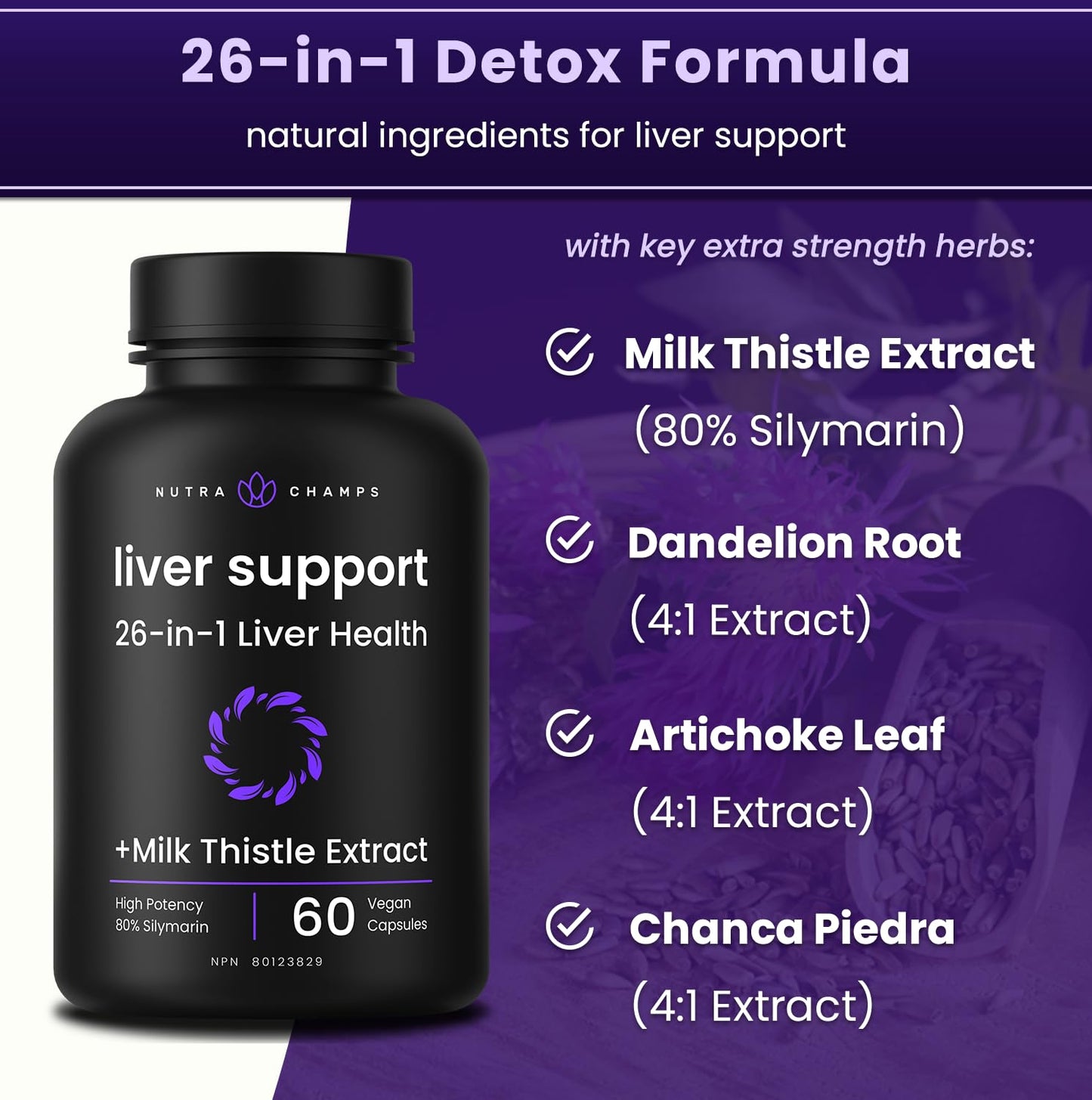 Liver Cleanse Detox & Repair Formula – 25+ Herbal Ingredients for Liver Health – Milk Thistle (80% Silymarin), Artichoke, Dandelion Root & More – Liver Support Supplement – 120 Capsules - Available at All In One Marketplace Canada