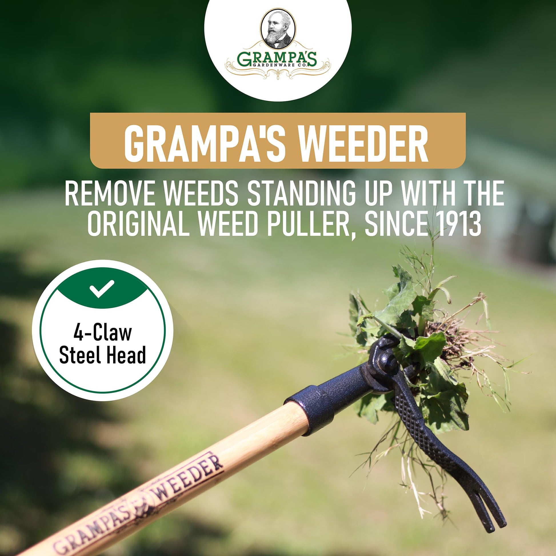 Grampa's Weeder - The Original Stand Up Weed Puller - Made with Real Bamboo & Steel Head Design - Easily Remove Weeds While Saving Your Knees & Back - Available at All In One Marketplace Canada