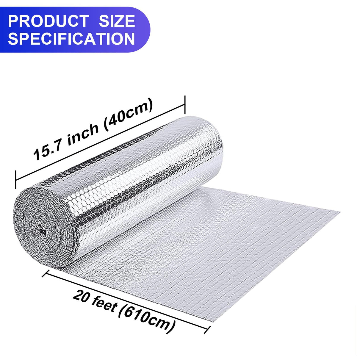 Reflective Window Insulation Sheet 15.7In x 20Ft for Summer & Winter Thermal Bubble Foil Insulation Cover Radiant Barrier Roll for RV, Wrap, Attic, Roof, Car, Garage (40x610cm) 🍁 All In One Marketplace Canada