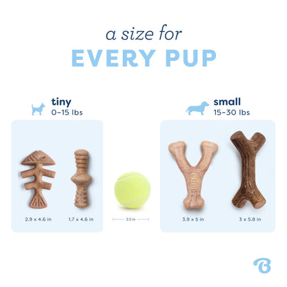 Benebone Puppy 4-Pack Dog Chew Toys for Gentle Chewers, Dog Bones, Small